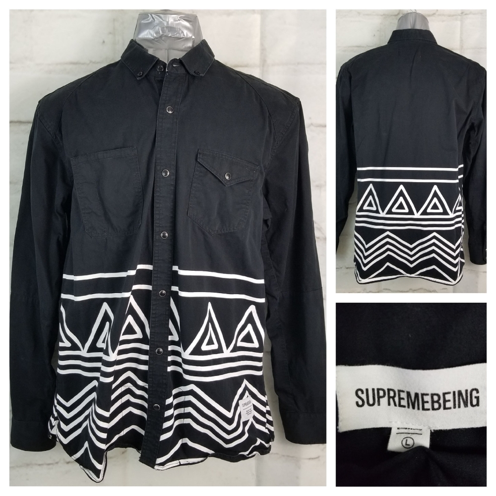 SUPREMEBEING L Black Tribal Snap Closure Shirt